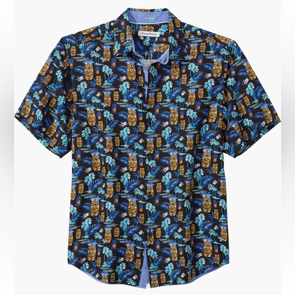 Mens Tommy Bahama Tiki Tropical Print Silk Button Up Shirt New